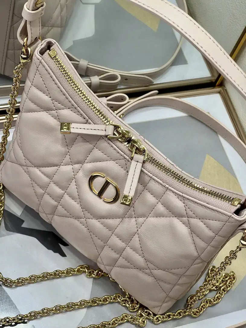 Dior S5253 Miss Caro Diorling Mini Bag with Chain Pink Macrocannage Lambskin