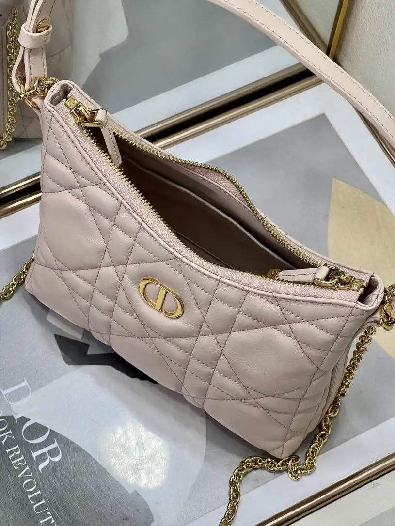 Dior S5253 Miss Caro Diorling Mini Bag with Chain Pink Macrocannage Lambskin