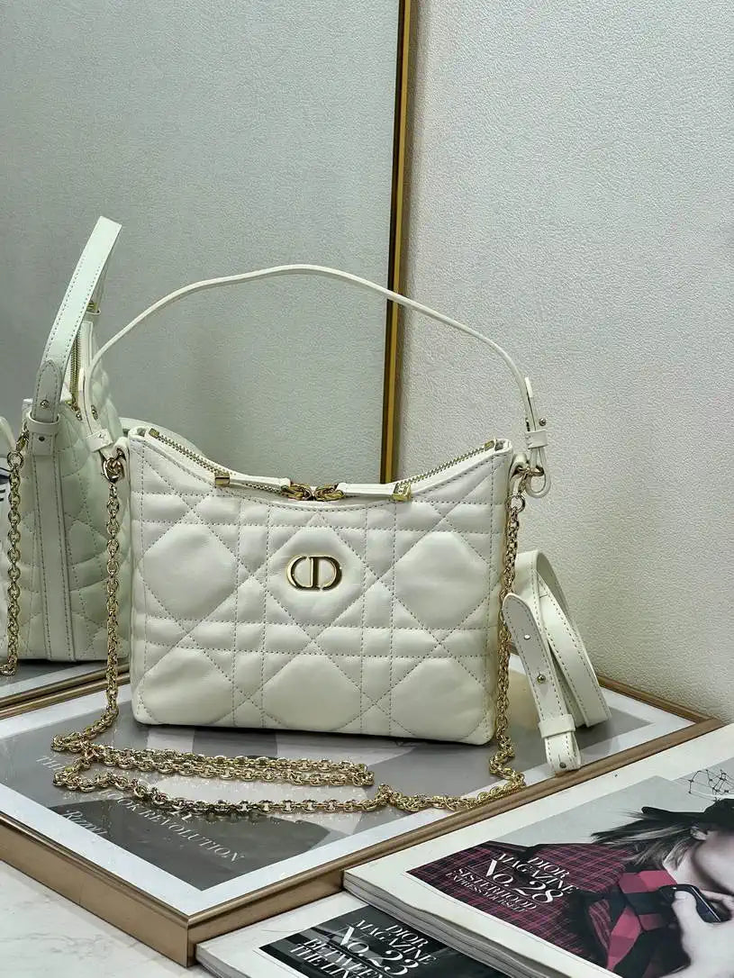 Dior S5253 Miss Caro Diorling Mini Bag with Chain White Macrocannage Lambskin