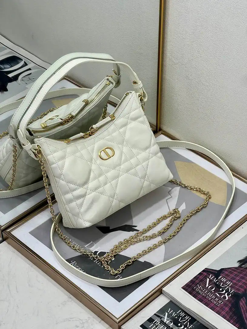 Dior S5253 Miss Caro Diorling Mini Bag with Chain White Macrocannage Lambskin