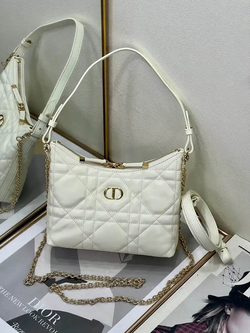 Dior S5253 Miss Caro Diorling Mini Bag with Chain White Macrocannage Lambskin