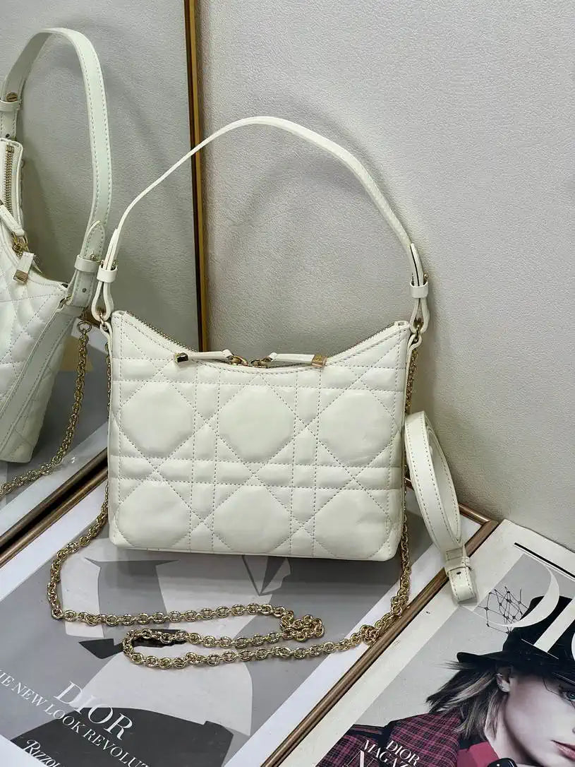 Dior S5253 Miss Caro Diorling Mini Bag with Chain White Macrocannage Lambskin