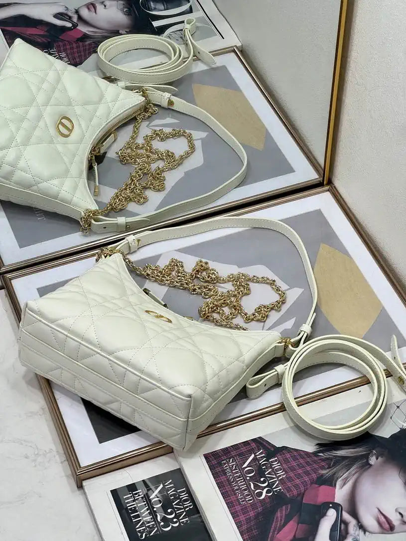 Dior S5253 Miss Caro Diorling Mini Bag with Chain White Macrocannage Lambskin