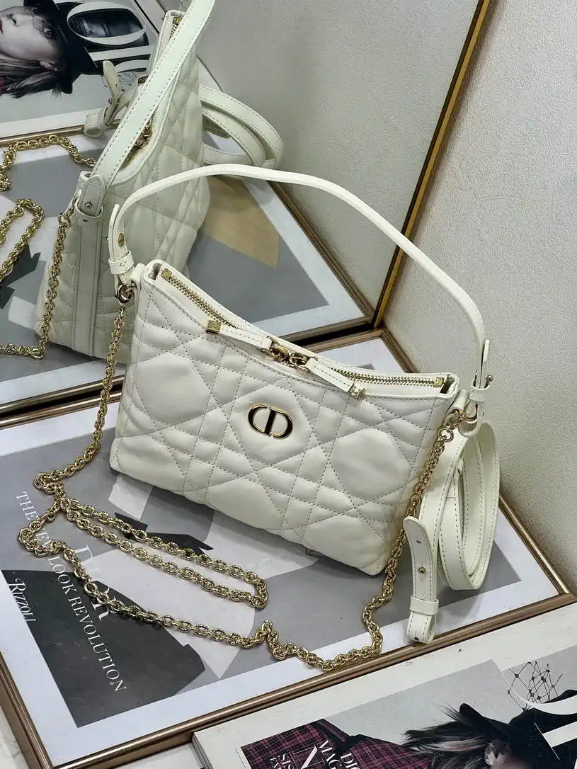 Dior S5253 Miss Caro Diorling Mini Bag with Chain White Macrocannage Lambskin