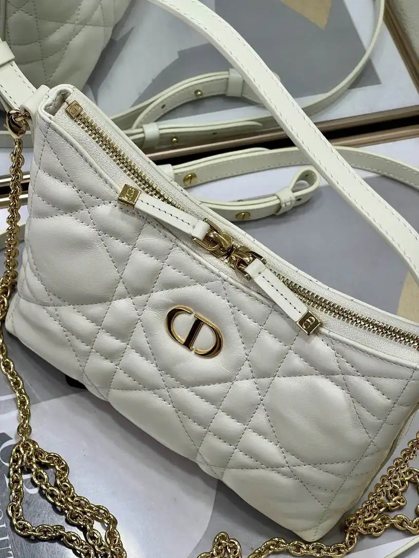 Dior S5253 Miss Caro Diorling Mini Bag with Chain White Macrocannage Lambskin