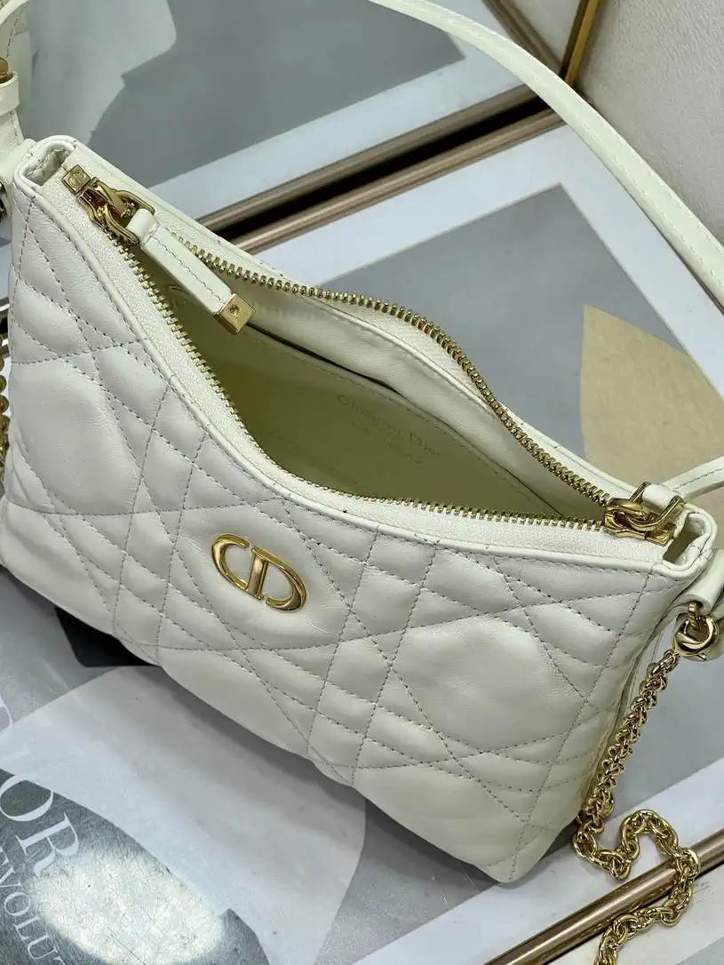 Dior S5253 Miss Caro Diorling Mini Bag with Chain White Macrocannage Lambskin