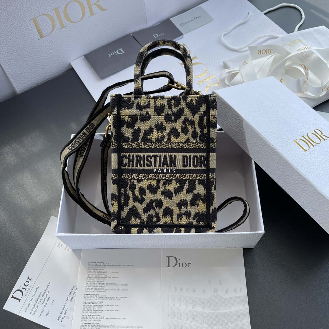 Dior S5555 Mini Dior Book Tote Phone Bag Beige and Black Mizza Embroidery - Default Title - View 1