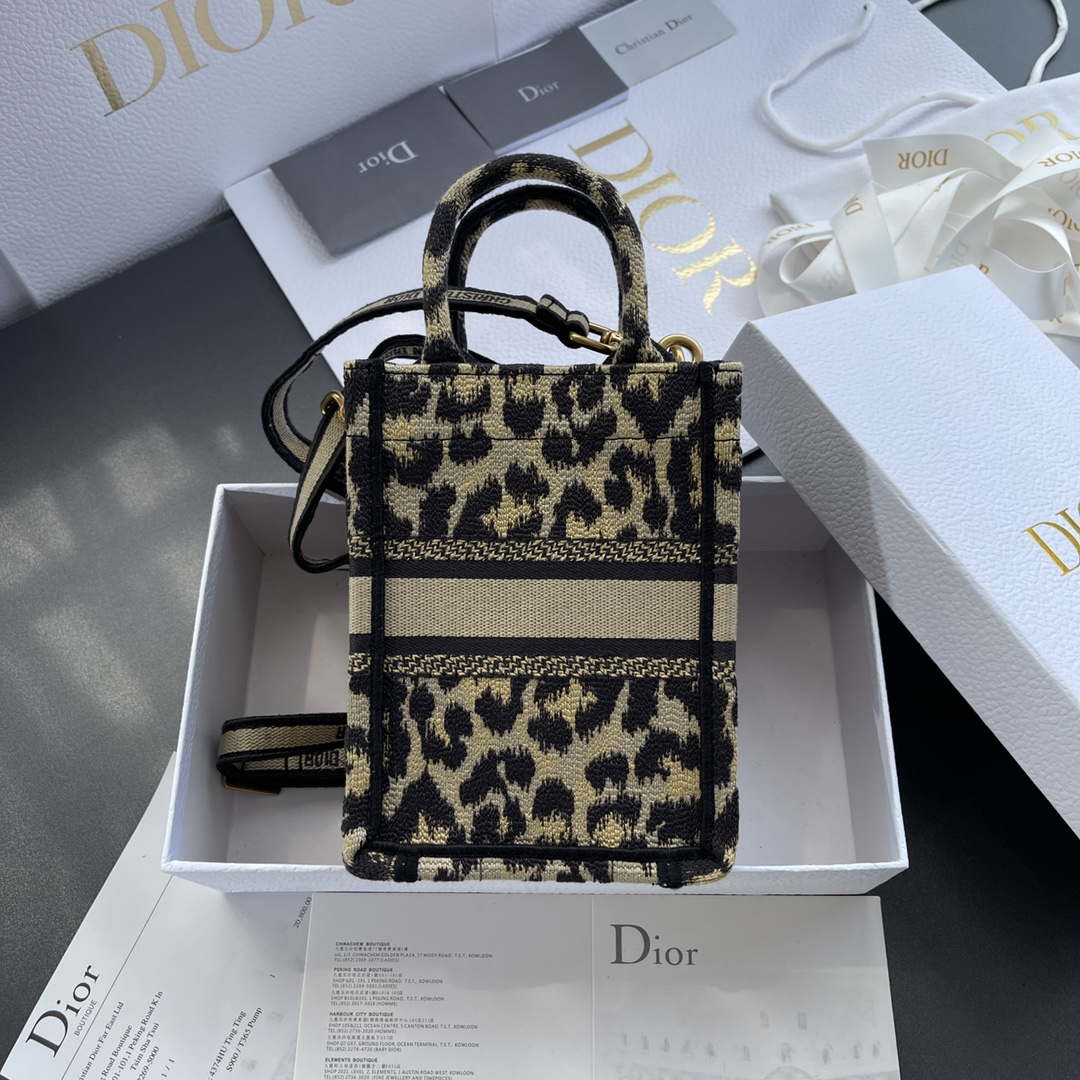 Dior S5555 Mini Dior Book Tote Phone Bag Beige and Black Mizza Embroidery - Default Title - View 3