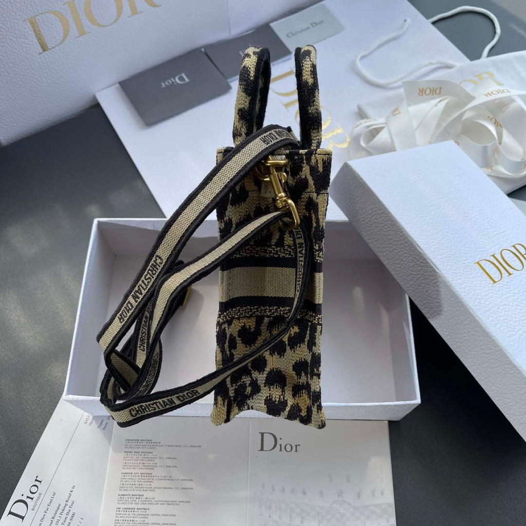 Dior S5555 Mini Dior Book Tote Phone Bag Beige and Black Mizza Embroidery