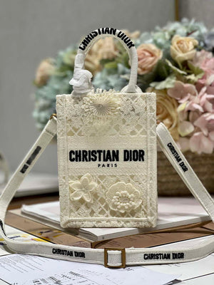 Dior S5555 Mini Dior Book Tote Phone Bag Biege lace flowers S1109 - Default Title - View 1