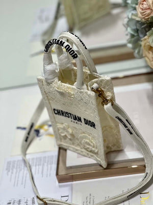 Dior S5555 Mini Dior Book Tote Phone Bag Biege lace flowers S1109 - Default Title - View 3