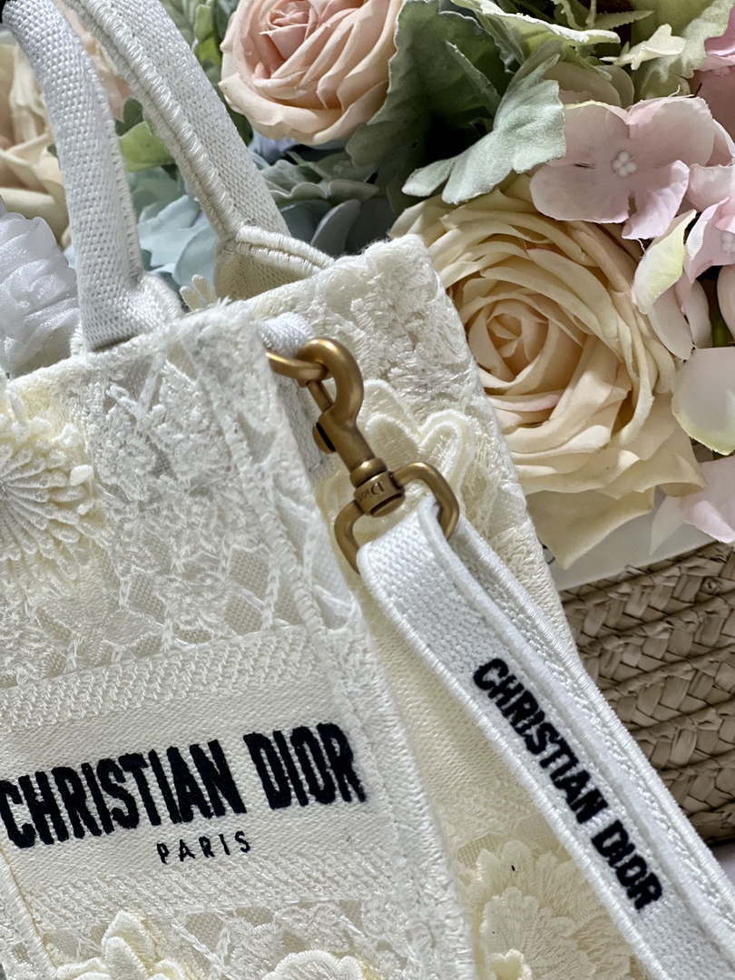 Dior S5555 Mini Dior Book Tote Phone Bag Biege lace flowers S1109 - Default Title - View 4