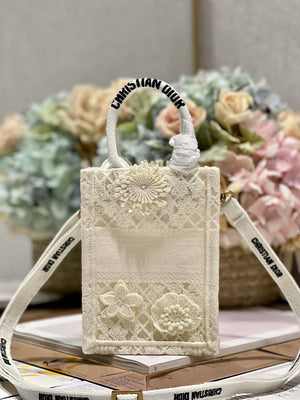 Dior S5555 Mini Dior Book Tote Phone Bag Biege lace flowers S1109 - Default Title - View 5
