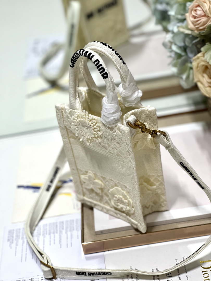 Dior S5555 Mini Dior Book Tote Phone Bag Biege lace flowers S1109 - Default Title - View 6
