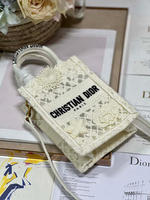 Dior S5555 Mini Dior Book Tote Phone Bag Biege lace flowers S1109 - Default Title - View 7