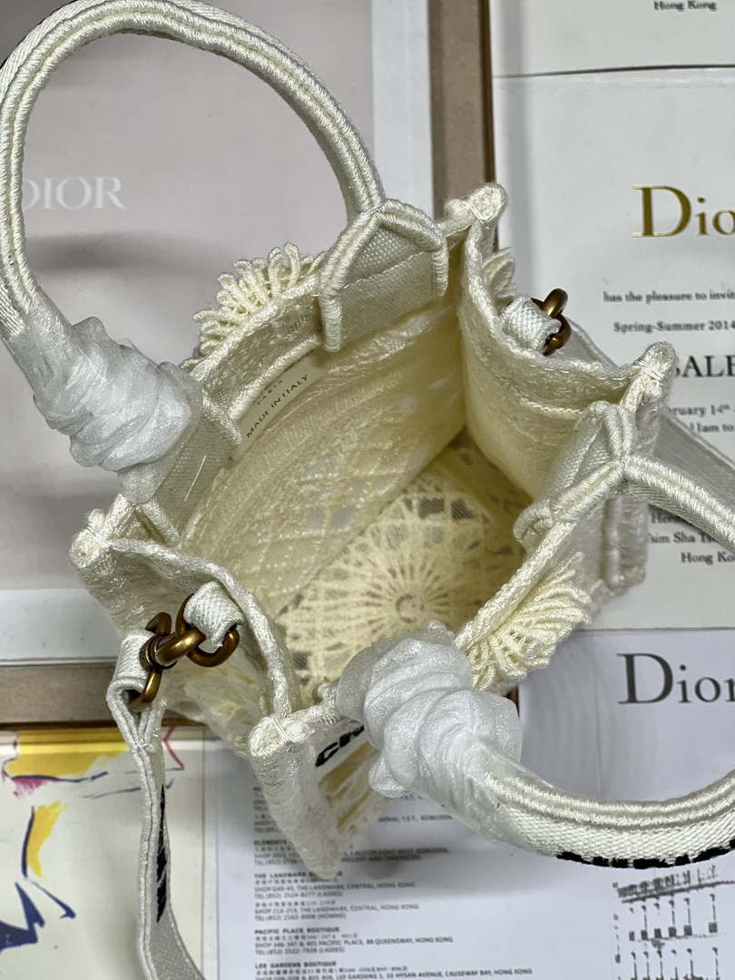 Dior S5555 Mini Dior Book Tote Phone Bag Biege lace flowers S1109 - Default Title - View 8