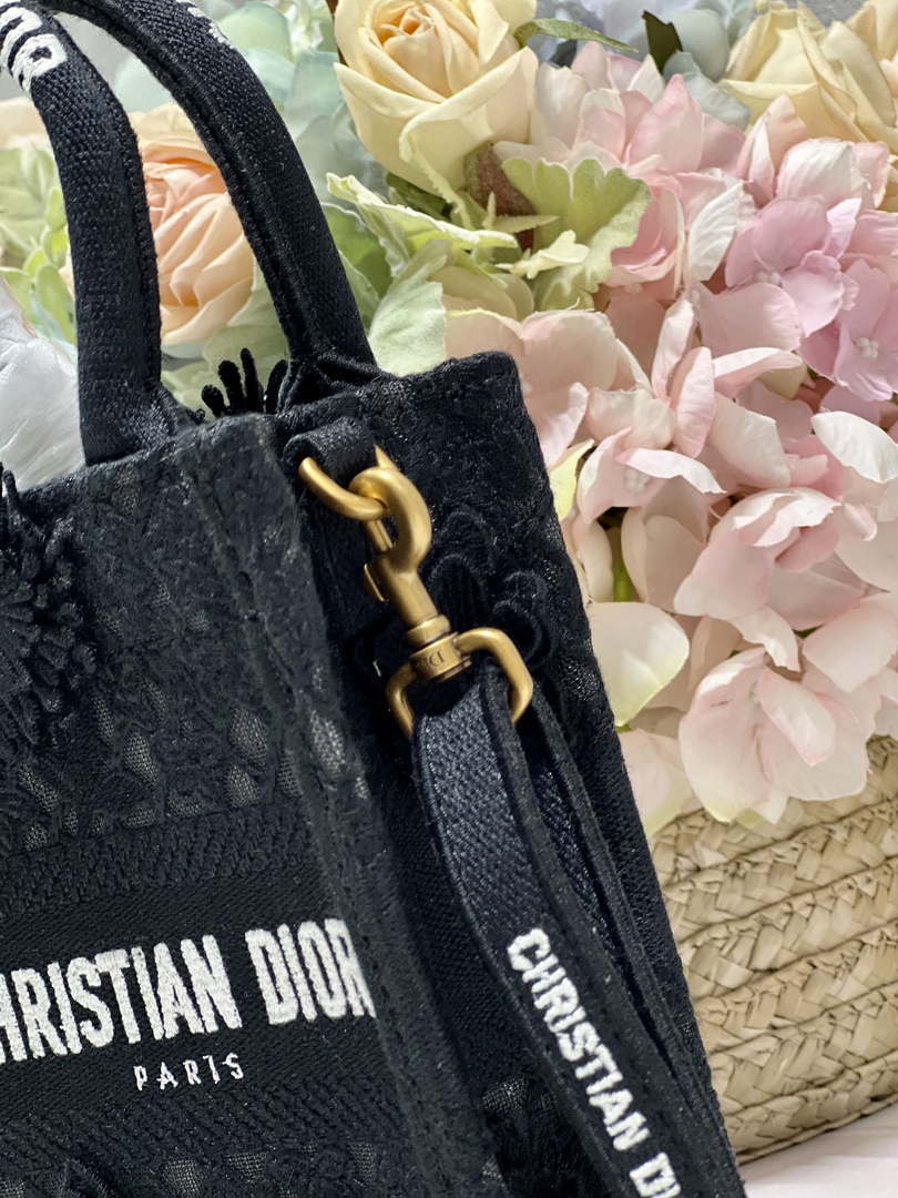 Dior S5555 Mini Dior Book Tote Phone Bag Black lace flowers S1110