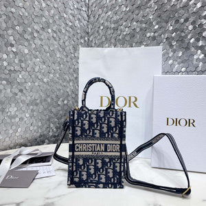 Dior S5555 Mini Dior Book Tote Phone Bag Blue Dior Oblique Embroidery - Default Title - View 1