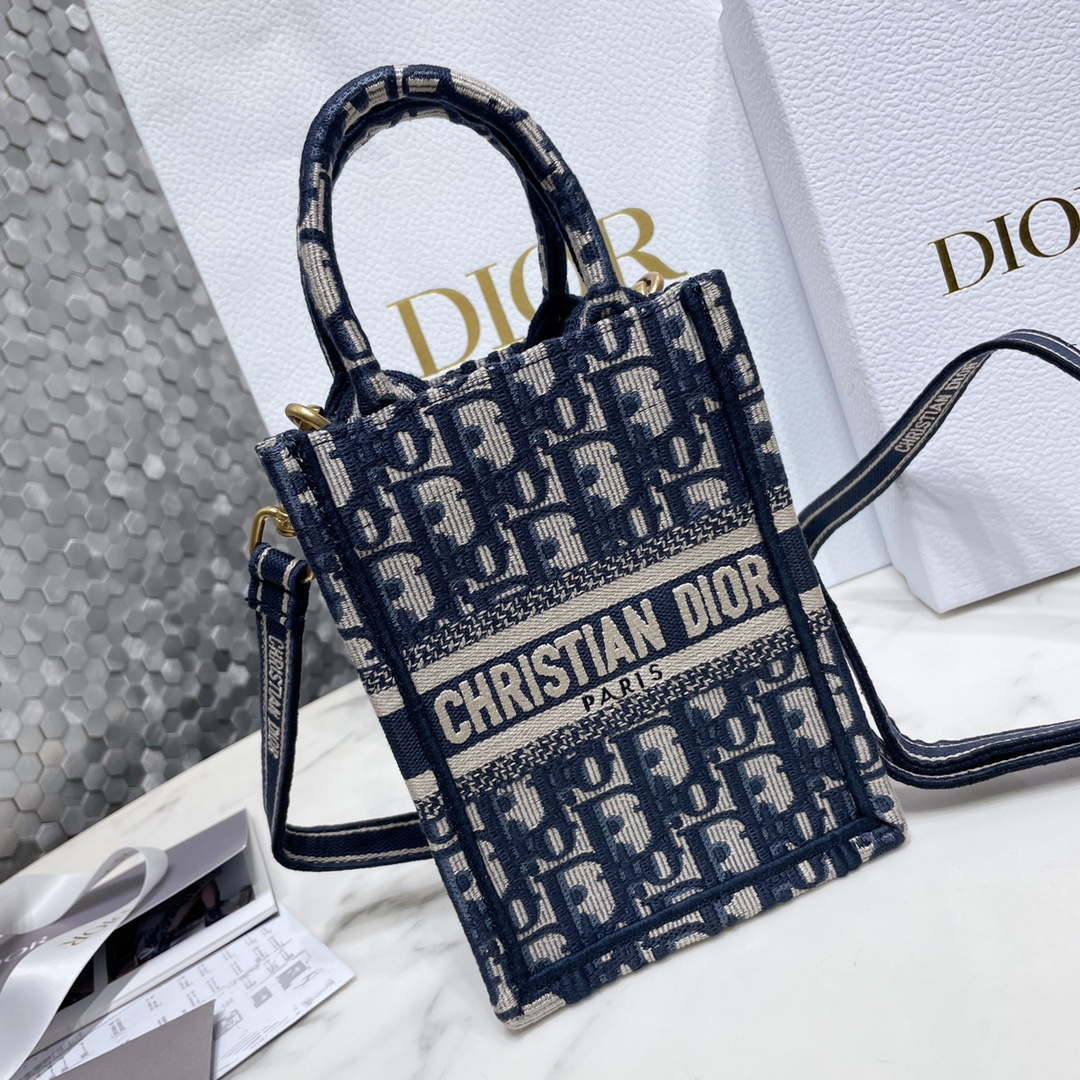 Dior S5555 Mini Dior Book Tote Phone Bag Blue Dior Oblique Embroidery - Default Title - View 2