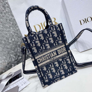 Dior S5555 Mini Dior Book Tote Phone Bag Blue Dior Oblique Embroidery - Default Title - View 2