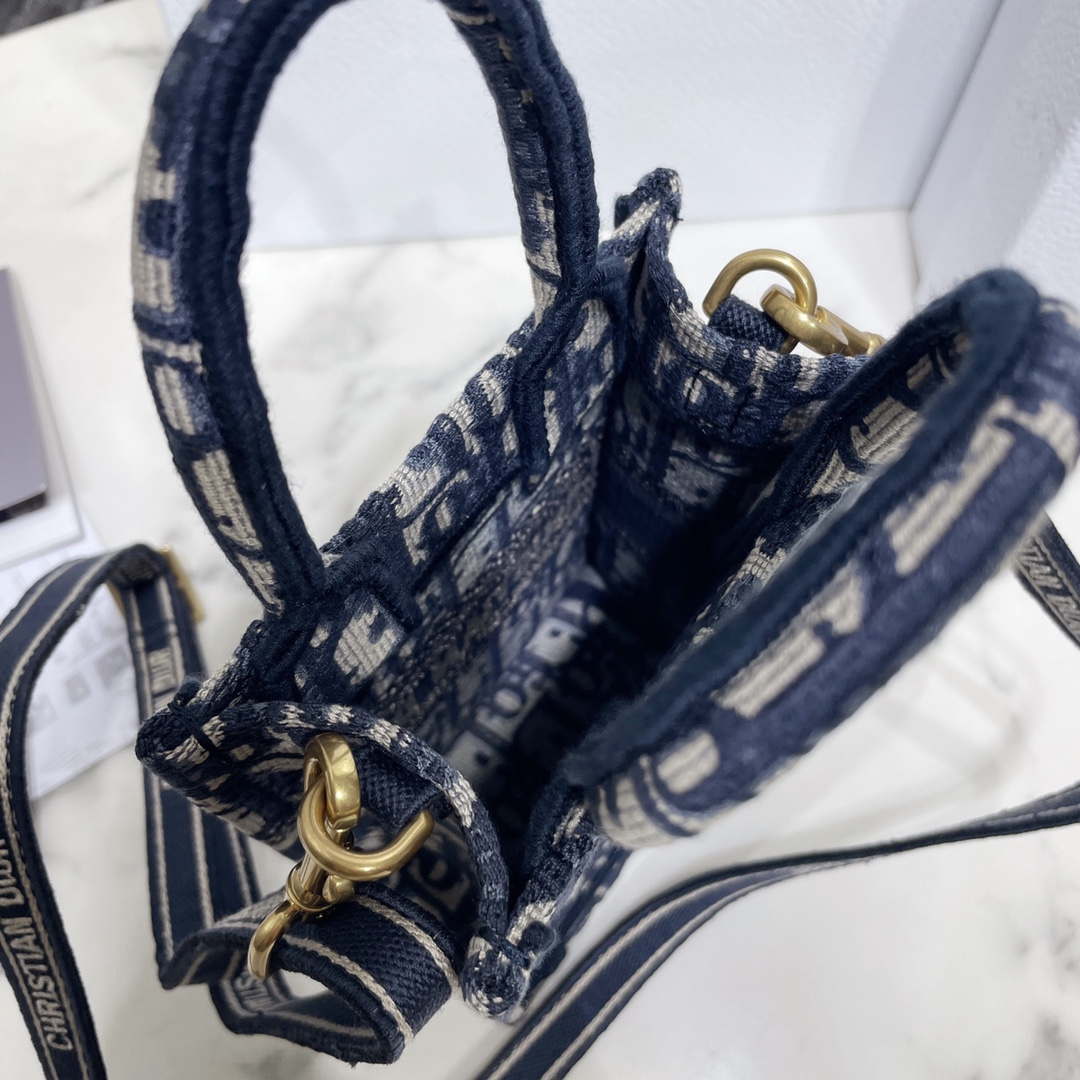 Dior S5555 Mini Dior Book Tote Phone Bag Blue Dior Oblique Embroidery - Default Title - View 6