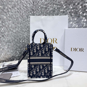 Dior S5555 Mini Dior Book Tote Phone Bag Blue Dior Oblique Embroidery - Default Title - View 8