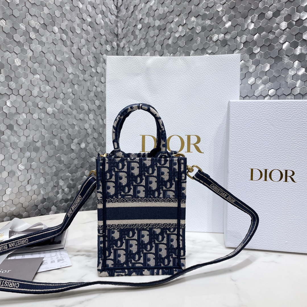 Dior S5555 Mini Dior Book Tote Phone Bag Blue Dior Oblique Embroidery