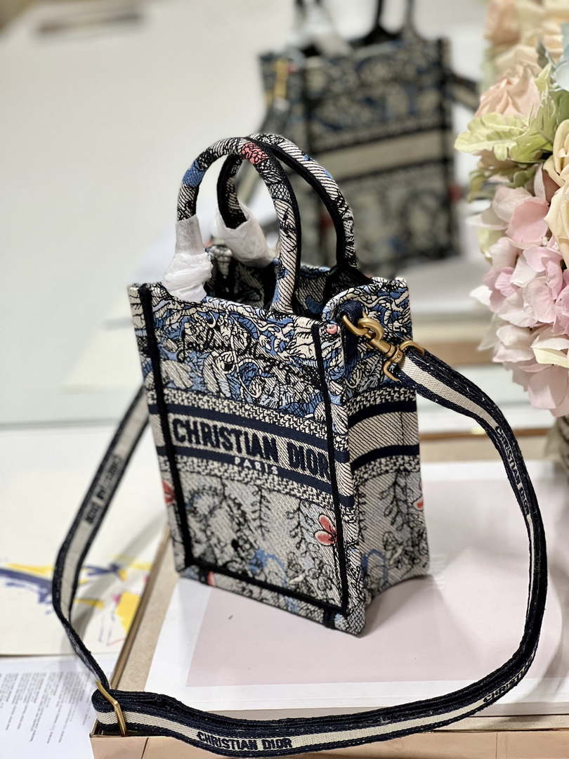 Dior S5555 Mini Dior Book Tote Phone Bag Blue multicolor embroidery S1102