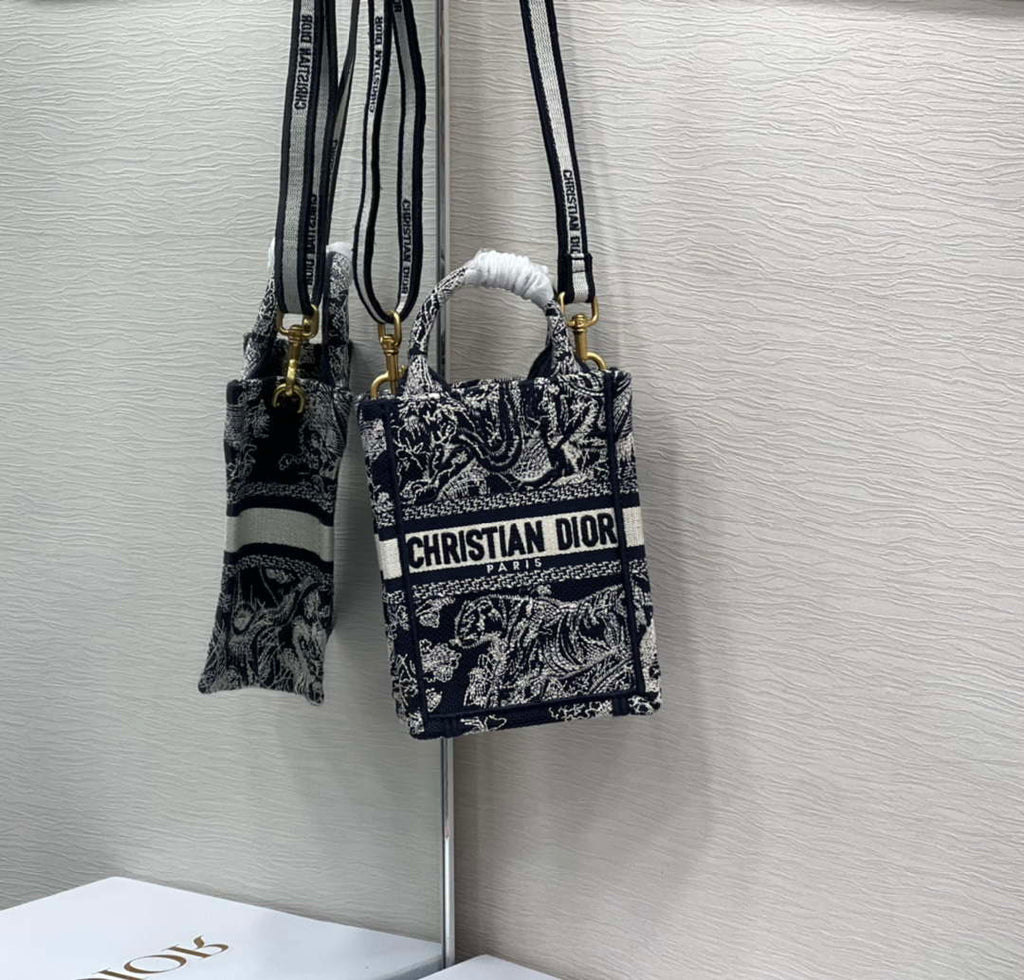 Dior S5555 Mini Dior Book Tote Phone Bag Blue Toile de Jouy Reverse Embroidery