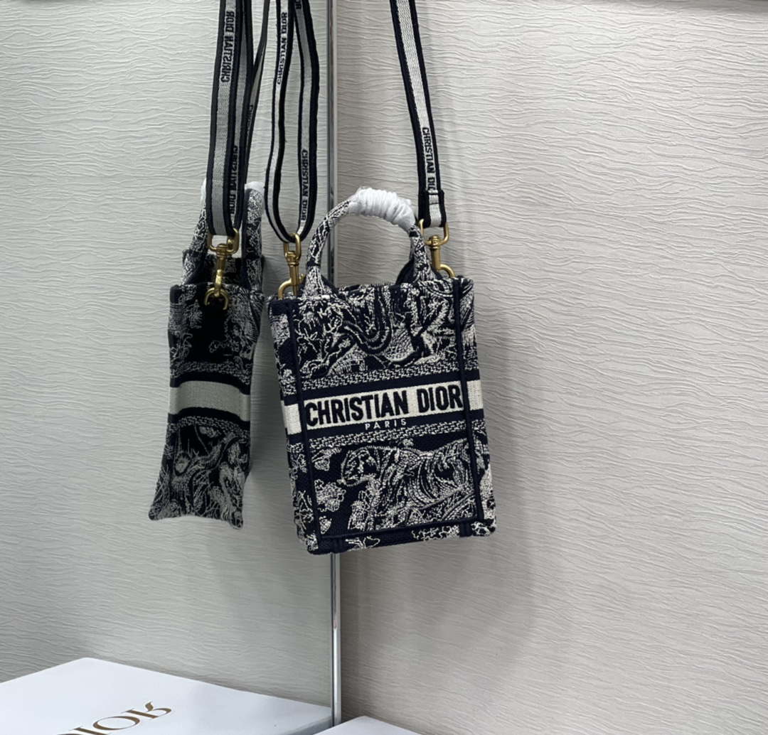Dior S5555 Mini Dior Book Tote Phone Bag Blue Toile de Jouy Reverse Embroidery