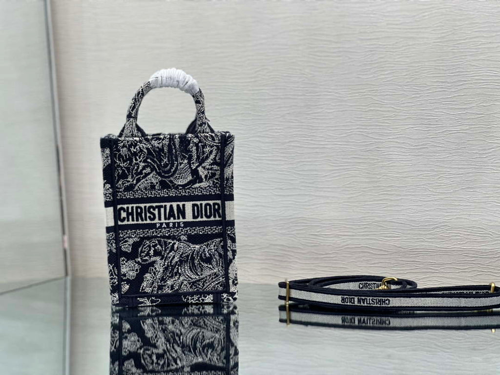 Dior S5555 Mini Dior Book Tote Phone Bag Blue Toile de Jouy Reverse Embroidery