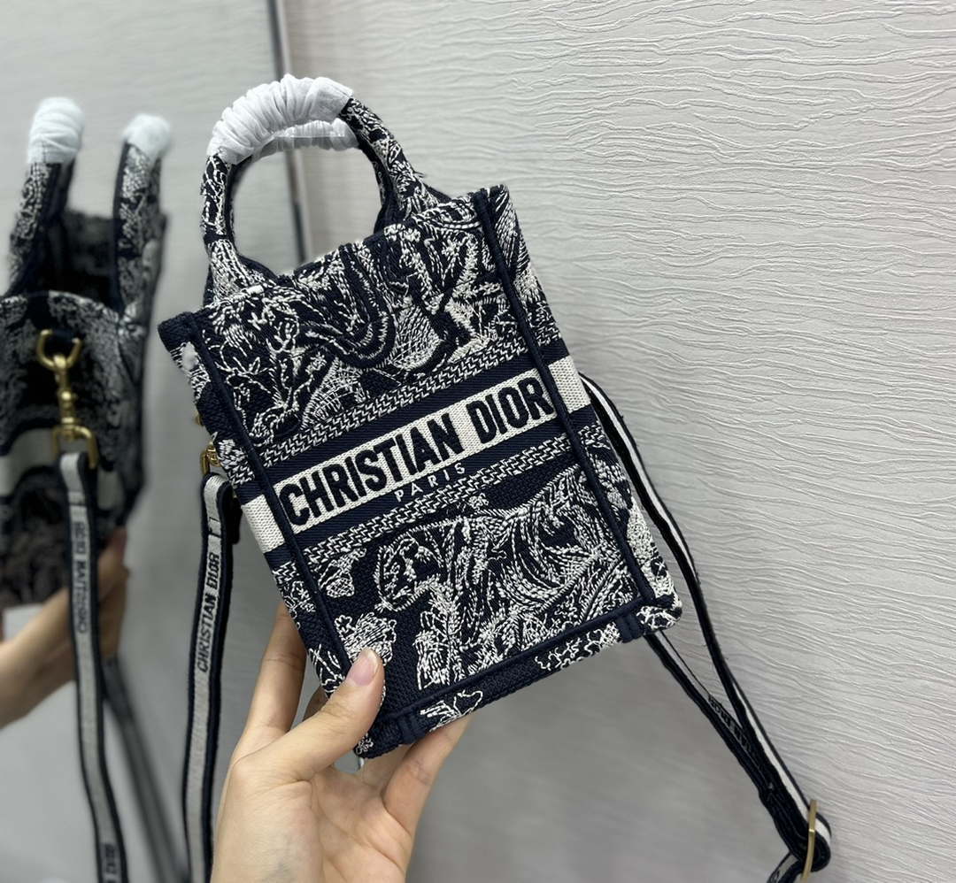 Dior S5555 Mini Dior Book Tote Phone Bag Blue Toile de Jouy Reverse Embroidery - Default Title - View 7