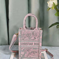 Dior S5555 Mini Dior Book Tote Phone Bag Gray and Pink Toile de Jouy Reverse Embroidery - Default Title - View 1