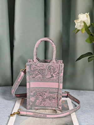 Dior S5555 Mini Dior Book Tote Phone Bag Gray and Pink Toile de Jouy Reverse Embroidery - Default Title - View 2