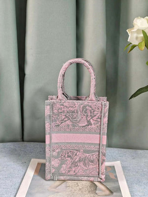 Dior S5555 Mini Dior Book Tote Phone Bag Gray and Pink Toile de Jouy Reverse Embroidery - Default Title - View 4