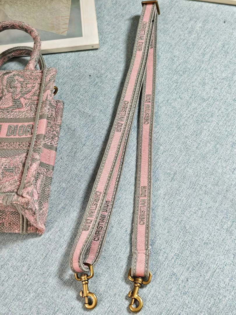 Dior S5555 Mini Dior Book Tote Phone Bag Gray and Pink Toile de Jouy Reverse Embroidery - Default Title - View 9
