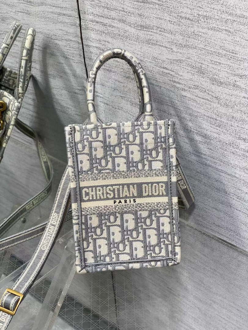 Dior S5555 Mini Dior Book Tote Phone Bag Gray Dior Oblique Embroidery - Default Title - View 2