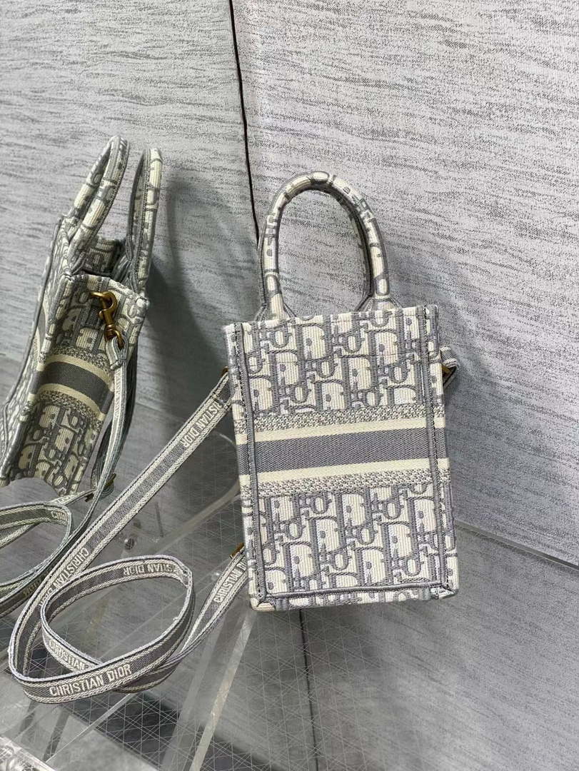Dior S5555 Mini Dior Book Tote Phone Bag Gray Dior Oblique Embroidery - Default Title - View 4