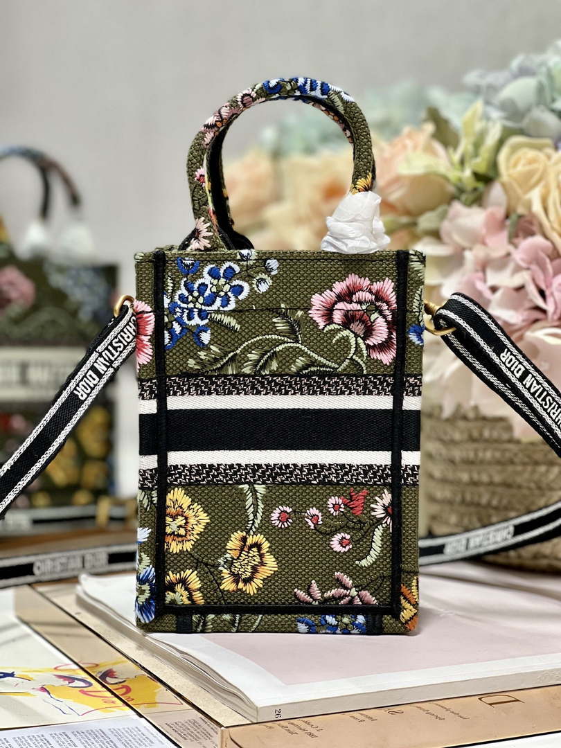 Dior S5555 Mini Dior Book Tote Phone Bag Green multicolor embroidery S1100