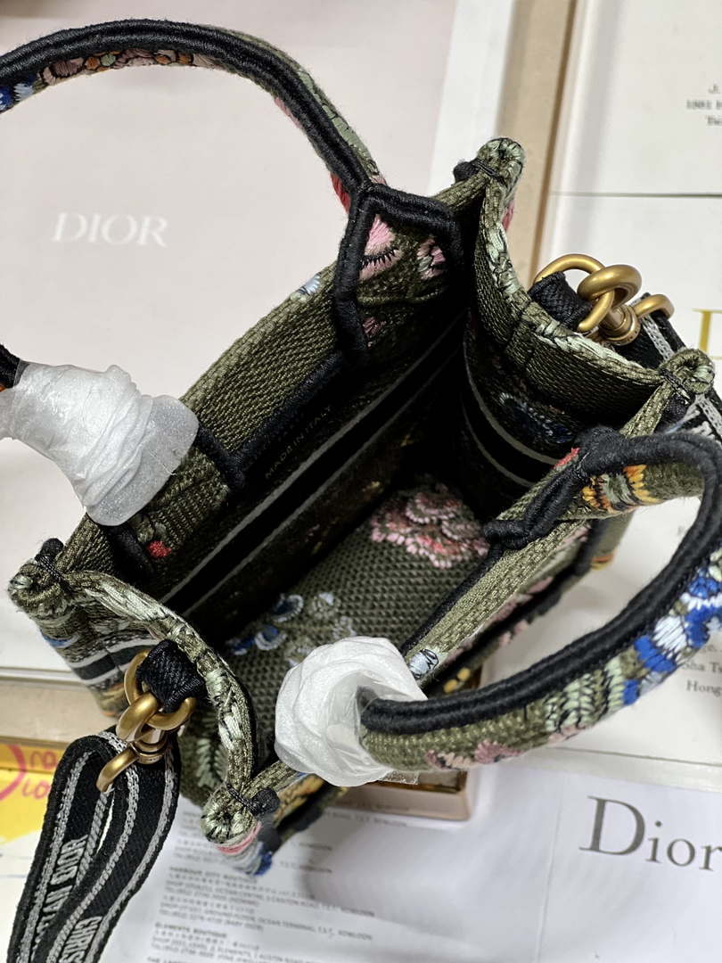 Dior S5555 Mini Dior Book Tote Phone Bag Green multicolor embroidery S1100