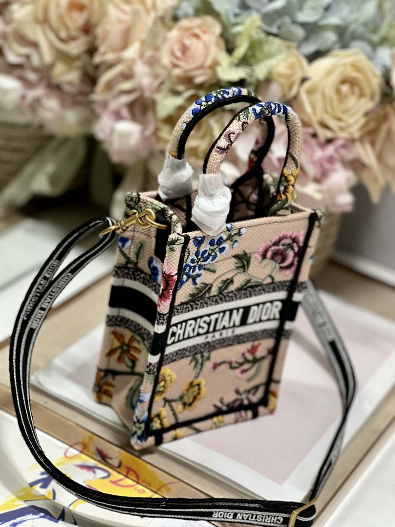 Dior S5555 Mini Dior Book Tote Phone Bag Pink multicolor embroidery S1103