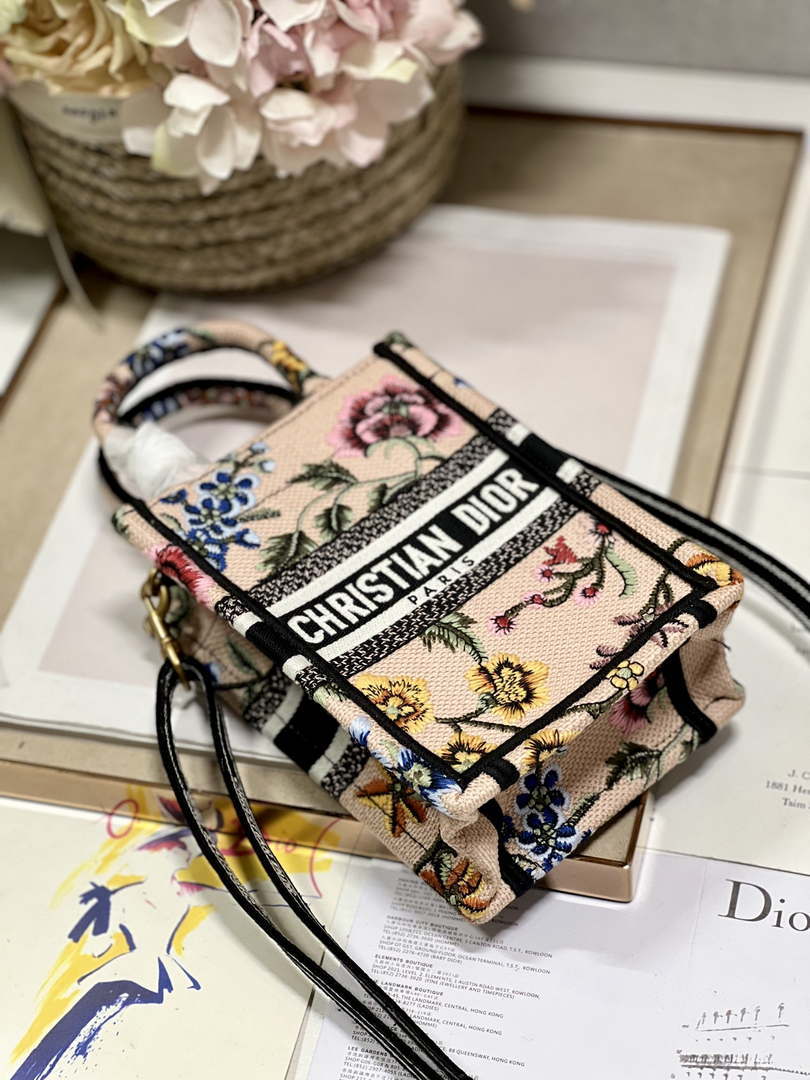 Dior S5555 Mini Dior Book Tote Phone Bag Pink multicolor embroidery S1103