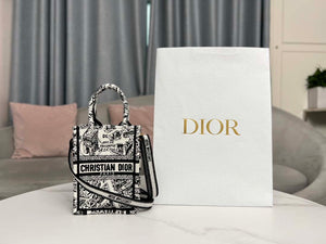 Dior S5555 Mini Dior Book Tote Phone Bag White and Black Eembroidery S1108 - Default Title - View 1