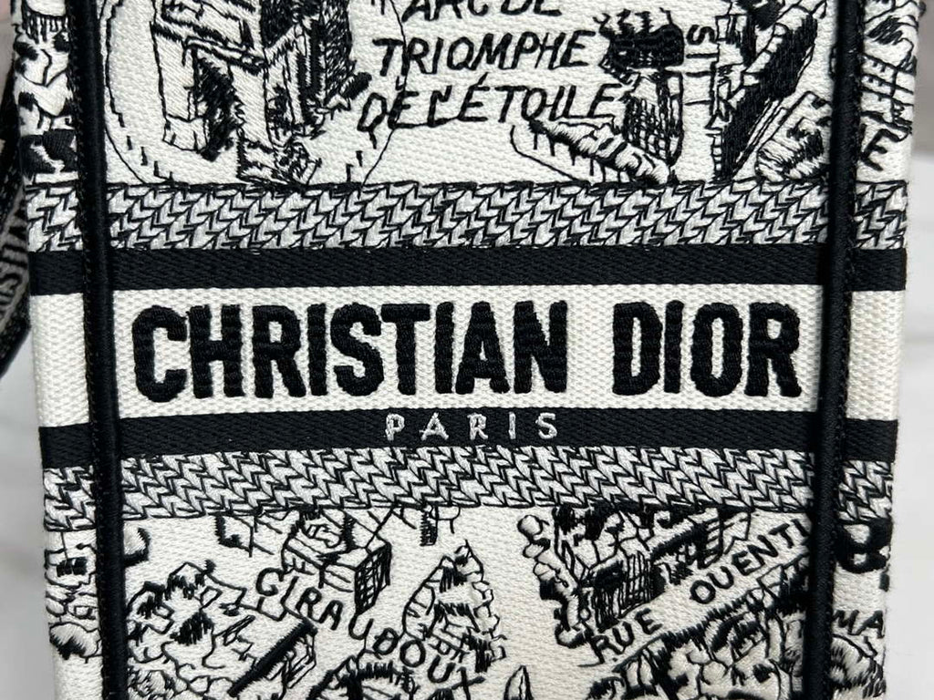 Dior S5555 Mini Dior Book Tote Phone Bag White and Black Eembroidery S1108
