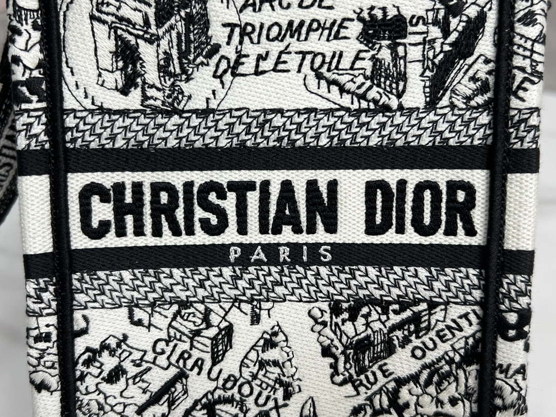 Dior S5555 Mini Dior Book Tote Phone Bag White and Black Eembroidery S1108
