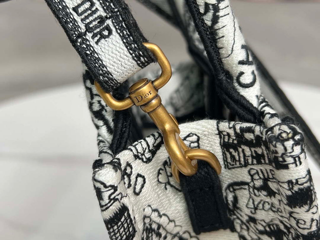 Dior S5555 Mini Dior Book Tote Phone Bag White and Black Eembroidery S1108