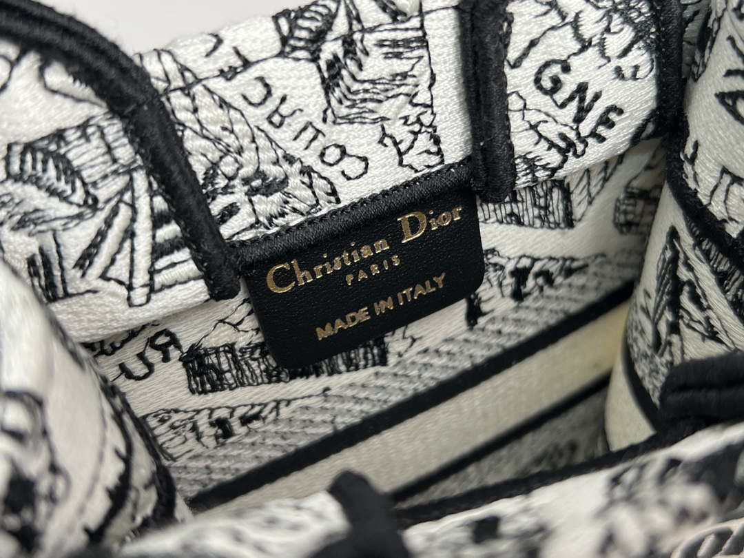 Dior S5555 Mini Dior Book Tote Phone Bag White and Black Eembroidery S1108 - Default Title - View 9