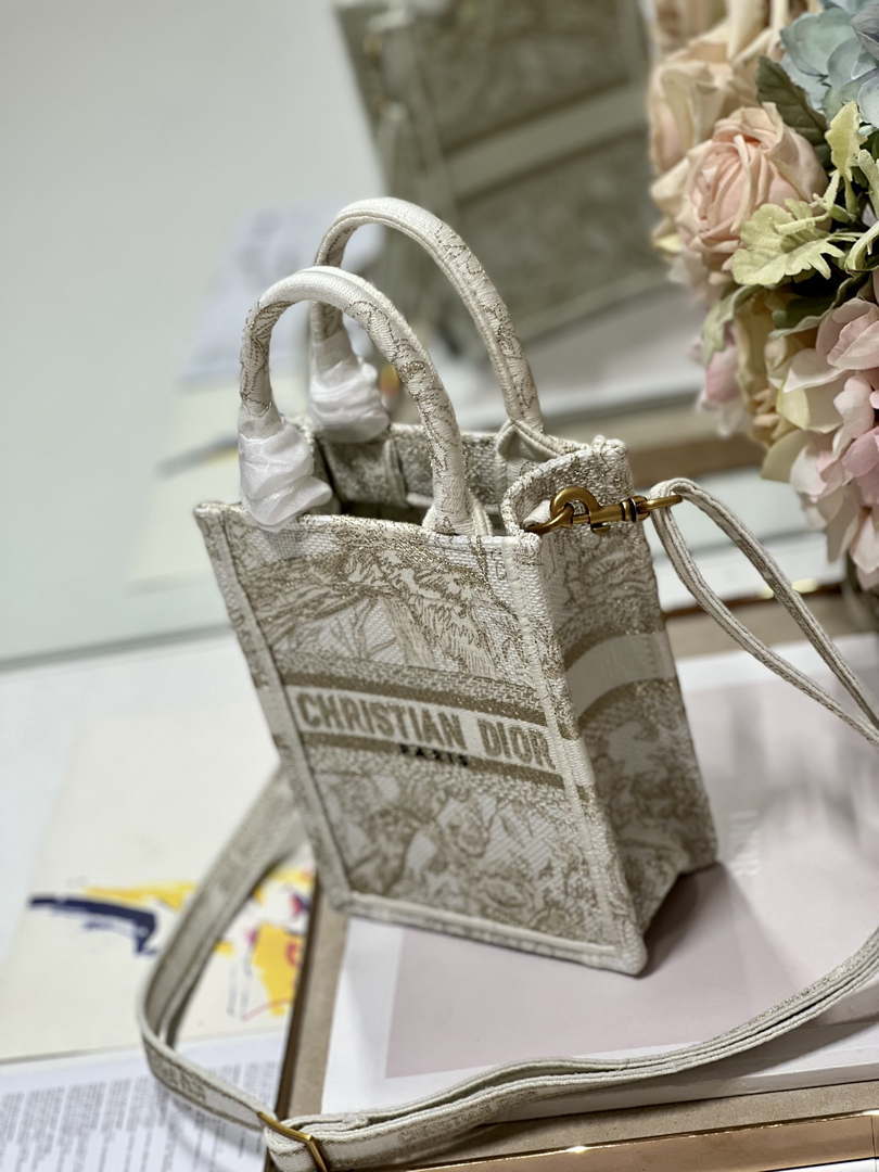 Dior S5555 Mini Dior Book Tote Phone Bag White Eembroidery S1107 - Default Title - View 3
