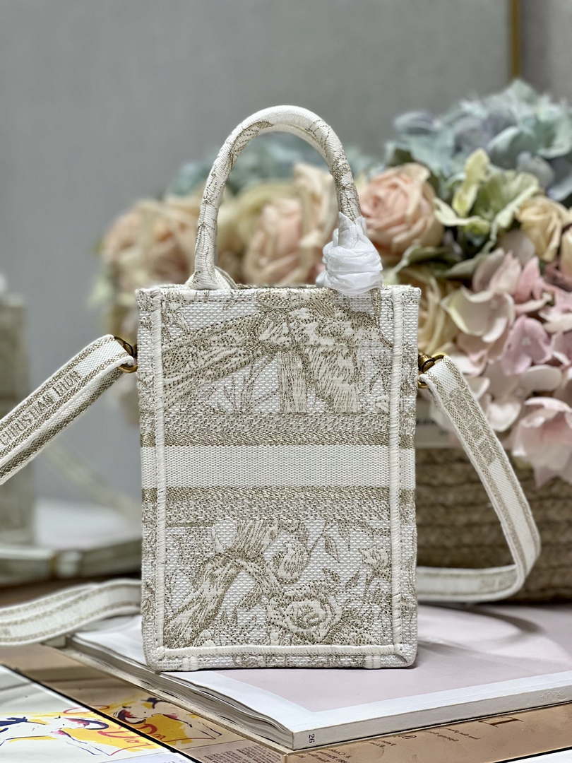 Dior S5555 Mini Dior Book Tote Phone Bag White Eembroidery S1107 - Default Title - View 5