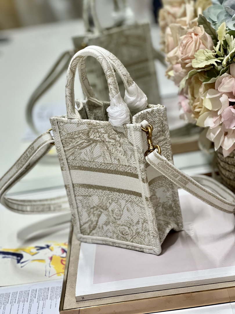 Dior S5555 Mini Dior Book Tote Phone Bag White Eembroidery S1107 - Default Title - View 6